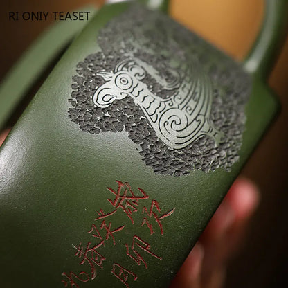 140ml Yixing Handmade Purple Clay Teapots Famous Hand-carved Tea Pot Raw Ore Green Mud Beauty Kettle Chinese Zisha Tea Set