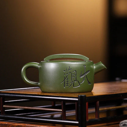 140ml Yixing Handmade Purple Clay Teapots Famous Hand-carved Tea Pot Raw Ore Green Mud Beauty Kettle Chinese Zisha Tea Set