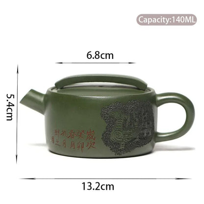 140ml Yixing Handmade Purple Clay Teapots Famous Hand-carved Tea Pot Raw Ore Green Mud Beauty Kettle Chinese Zisha Tea Set