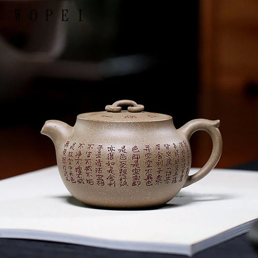140ml Yixing Purple Clay Teapot Master Hand-carved Heart Sutra Tea Pot Raw Ore Duan Mud Kettle Chinese Handmade Zisha Tea Set