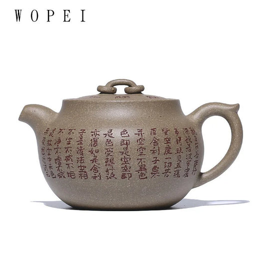 140ml Yixing Purple Clay Teapot Master Hand-carved Heart Sutra Tea Pot Raw Ore Duan Mud Kettle Chinese Handmade Zisha Tea Set