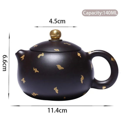140ml Yixing Purple Clay Teapots Famous Artists Handmade Xishi Tea Pot Raw Ore Black Mud Kettle Chinese Zisha Tea Set Teaware