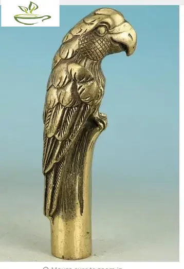 BRASS Pure Copper Old Qing Ming Brass Chinese Old Brass Handmade Carved Parrot Collect Statue Walking Stick Head