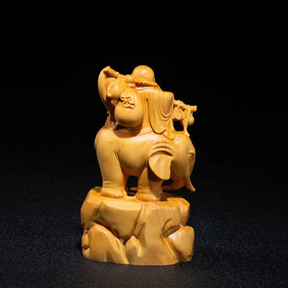 14CM Smile Maitreya Riding Elephant Small Wood Statue Home Decorations Collection Laughing Buddha Statue Gifts Buddha Figures