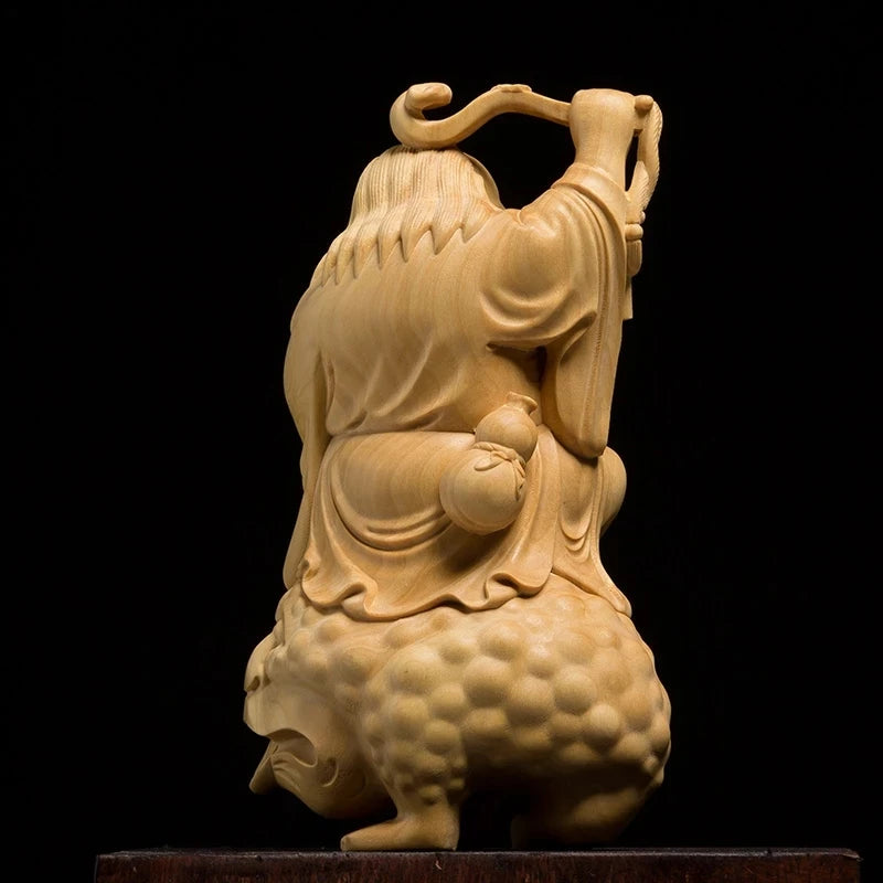 14CM Toad Laughing Bag Buddha Chinese Mythology Boxwood Carving Creative Home Wood Engraving Crafts Living Room Car
