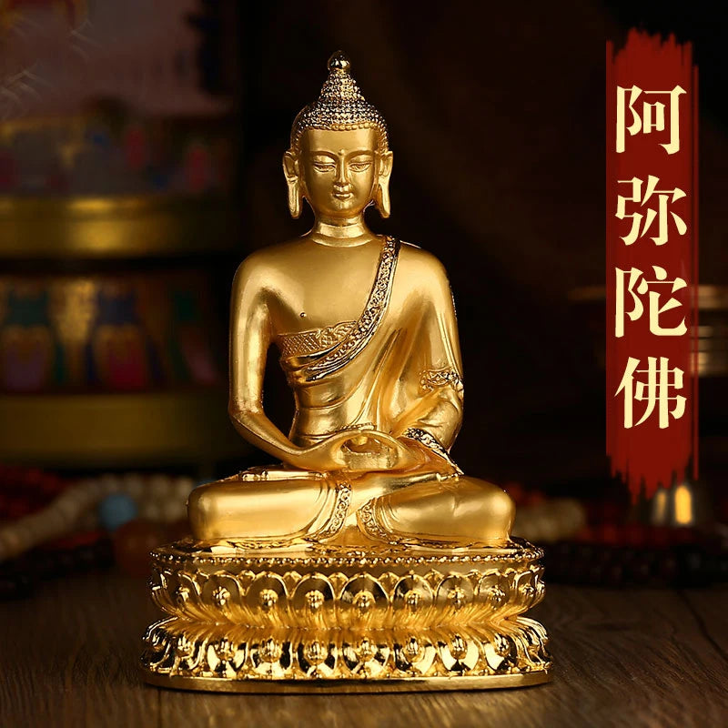 14cm Asia Thailand HOME CAR SHOP altar gilding buddha statue Amitayus Amitabha buddha BLESS family safe health bronze statue