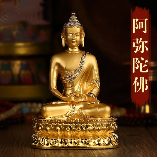 14cm Asia Thailand HOME CAR SHOP altar gilding buddha statue Amitayus Amitabha buddha BLESS family safe health bronze statue
