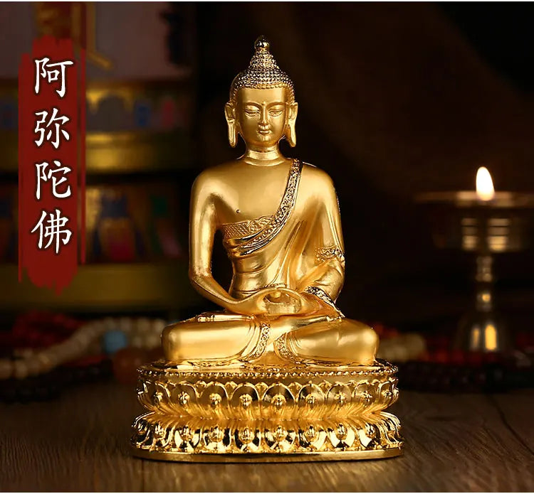 14cm Asia Thailand HOME CAR SHOP altar gilding buddha statue Amitayus Amitabha buddha BLESS family safe health bronze statue