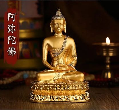 14cm Asia Thailand HOME CAR SHOP altar gilding buddha statue Amitayus Amitabha buddha BLESS family safe health bronze statue
