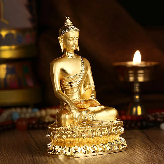 14cm Asia Thailand HOME CAR SHOP altar gilding buddha statue Sakyamuni buddha BLESS family safe health bronze statue