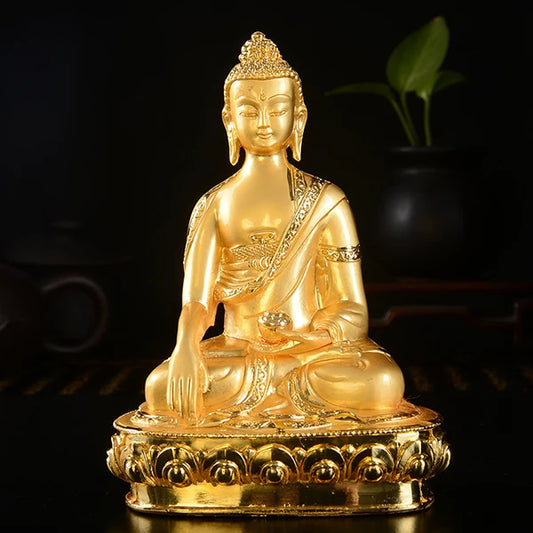 14cm TALL# GOOD quality # bless Safety Health Talisman #efficacious Protection Gold-plated Sakyamuni Buddha statue