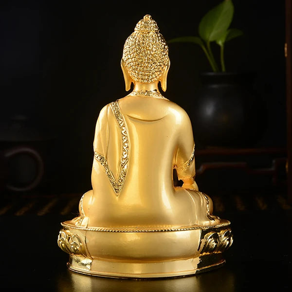 14cm TALL# GOOD quality # bless Safety Health Talisman #efficacious Protection Gold-plated Sakyamuni Buddha statue