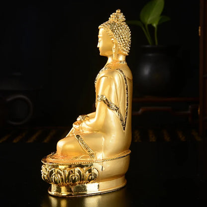 14cm TALL# GOOD quality # bless Safety Health Talisman #efficacious Protection Gold-plated Sakyamuni Buddha statue
