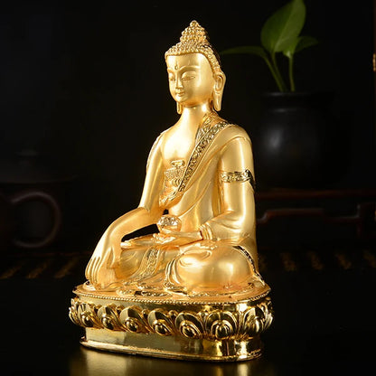 14cm TALL# GOOD quality # bless Safety Health Talisman #efficacious Protection Gold-plated Sakyamuni Buddha statue