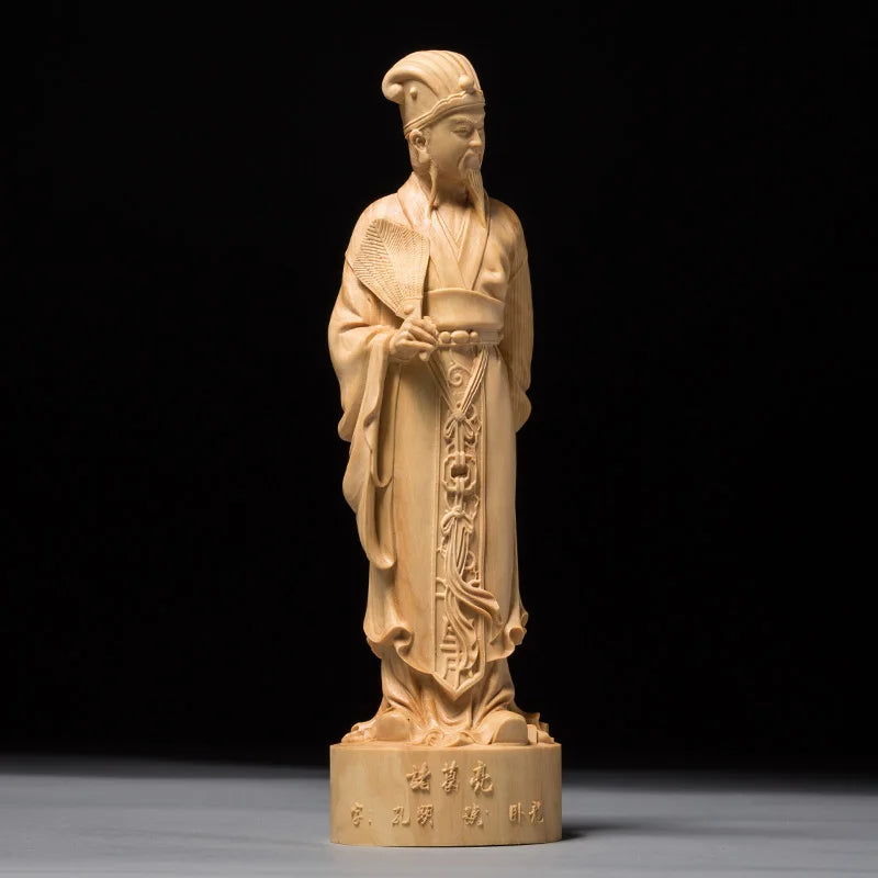15/20/25cm Zhuge Liang Historical Legend Miniature Figurines Three Kingdoms People Carved Wood Carved Statues For Decoration