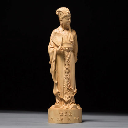 15/20/25cm Zhuge Liang Historical Legend Miniature Figurines Three Kingdoms People Carved Wood Carved Statues For Decoration