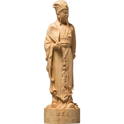 15/20/25cm Zhuge Liang Historical Legend Miniature Figurines Three Kingdoms People Carved Wood Carved Statues For Decoration
