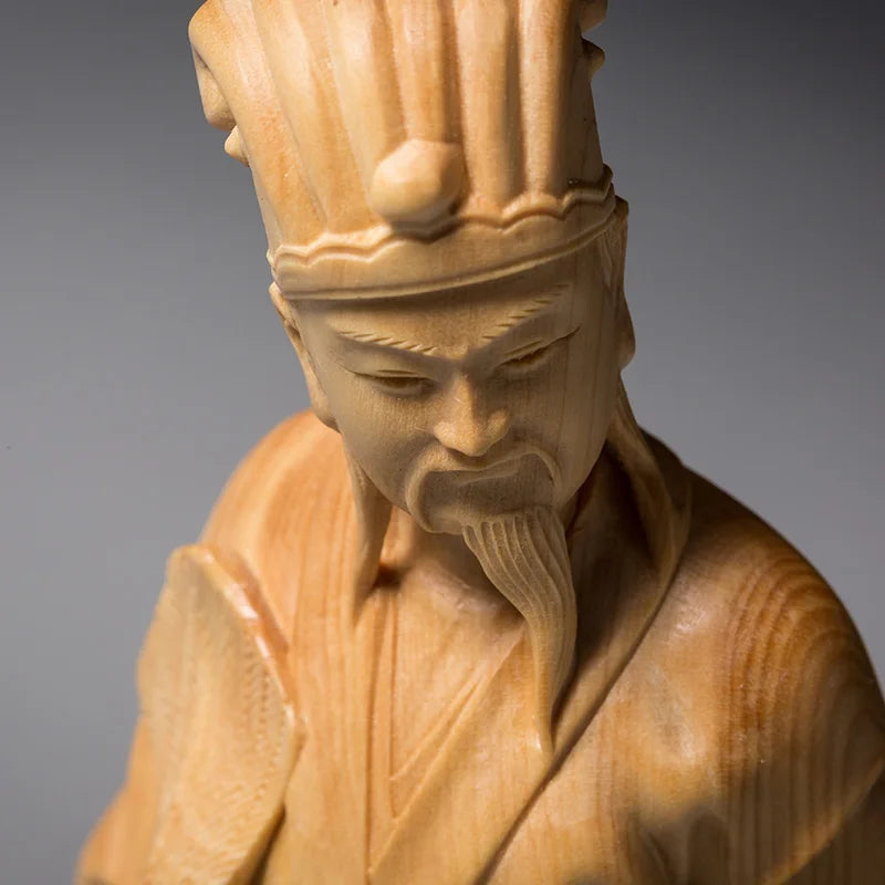 15/20/25cm Zhuge Liang Historical Legend Miniature Figurines Three Kingdoms People Carved Wood Carved Statues For Decoration