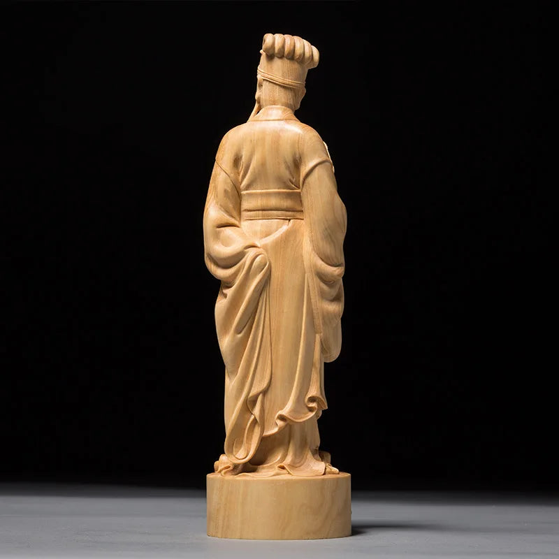 15/20/25cm Zhuge Liang Historical Legend Miniature Figurines Three Kingdoms People Carved Wood Carved Statues For Decoration