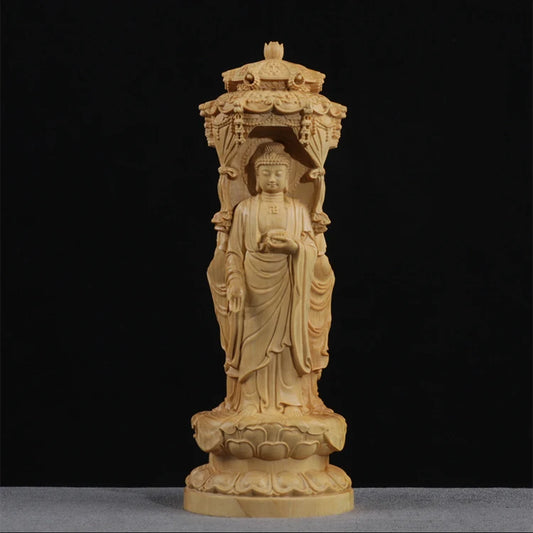 15/20cm Western Three Buddha Sculptures Wood Statues Chinese Style Folk Statue Hand Carved Sculpture Miniature Home Decor