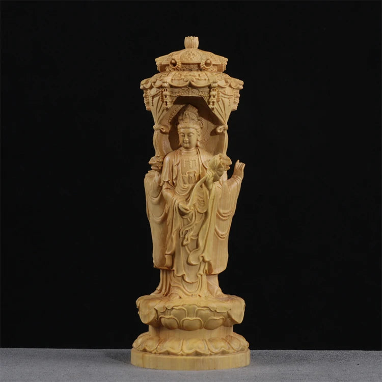 15/20cm Western Three Buddha Sculptures Wood Statues Chinese Style Folk Statue Hand Carved Sculpture Miniature Home Decor