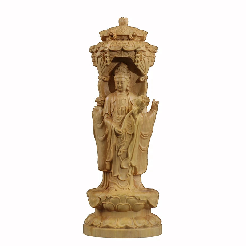 15/20cm Western Three Buddha Sculptures Wood Statues Chinese Style Folk Statue Hand Carved Sculpture Miniature Home Decor