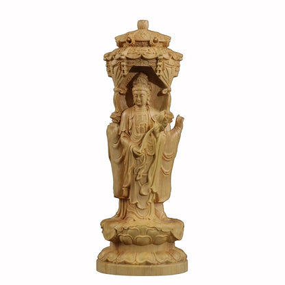 15/20cm Western Three Buddha Sculptures Wood Statues Chinese Style Folk Statue Hand Carved Sculpture Miniature Home Decor