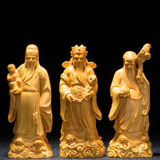 15/21cm FU LU SHOU Three Gods Statue Wood Statue Crafts New Longevity God Mascot Praying Statue Home Decoration Feng Shui