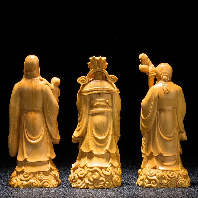 15/21cm FU LU SHOU Three Gods Statue Wood Statue Crafts New Longevity God Mascot Praying Statue Home Decoration Feng Shui