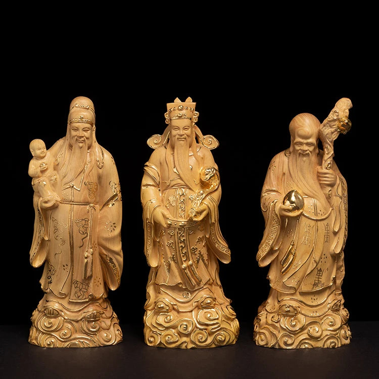 15/21cm FU LU SHOU Three Gods Statue Wood Statue Crafts New Longevity God Mascot Praying Statue Home Decoration Feng Shui
