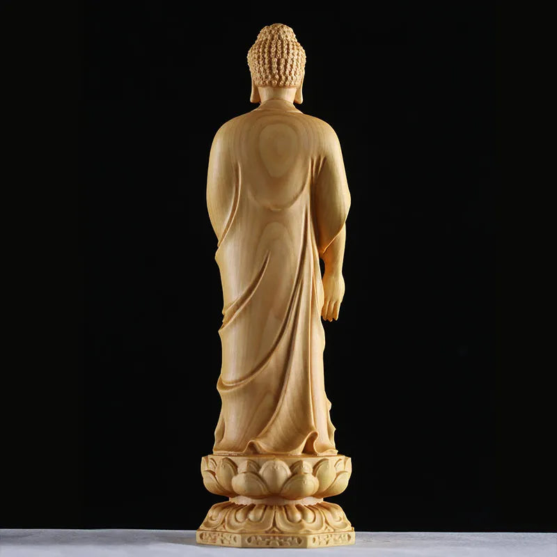 15-30CM Namo Amitabha Buddha Statue Buddha Sculpture yellow wood Hand Made Buddhism Feng shui Solid Wood Figurine Home Decor