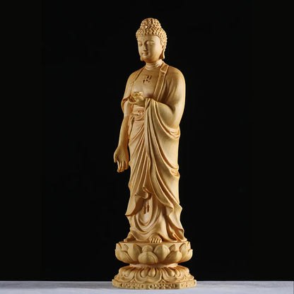 15-30CM Namo Amitabha Buddha Statue Buddha Sculpture yellow wood Hand Made Buddhism Feng shui Solid Wood Figurine Home Decor