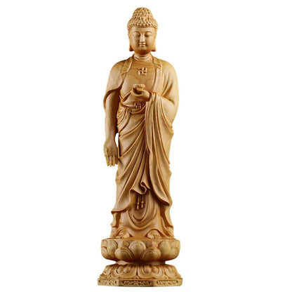 15-30CM Namo Amitabha Buddha Statue Buddha Sculpture yellow wood Hand Made Buddhism Feng shui Solid Wood Figurine Home Decor