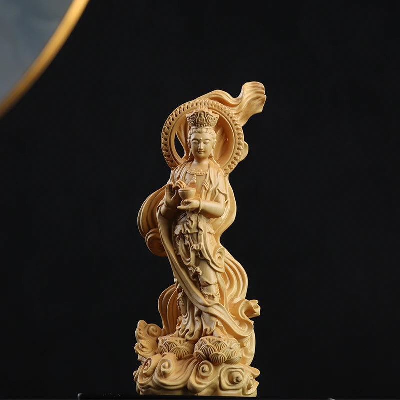 15.5cm Boxwood Wood Statue Figure Statue Buddha God Myth Feng Shui Office Decoration Collection Wood Statue
