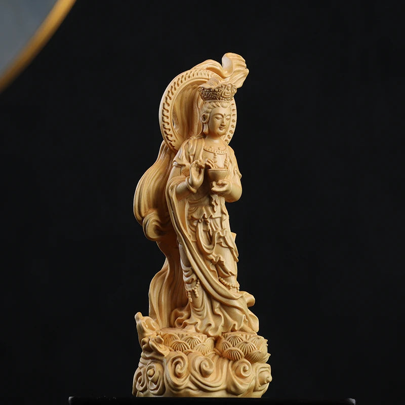 15.5cm Boxwood Wood Statue Figure Statue Buddha God Myth Feng Shui Office Decoration Collection Wood Statue