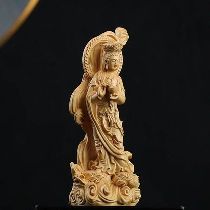 15.5cm Boxwood Wood Statue Figure Statue Buddha God Myth Feng Shui Office Decoration Collection Wood Statue