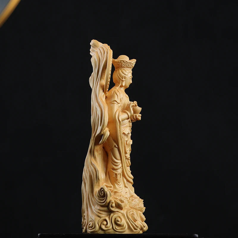 15.5cm Boxwood Wood Statue Figure Statue Buddha God Myth Feng Shui Office Decoration Collection Wood Statue