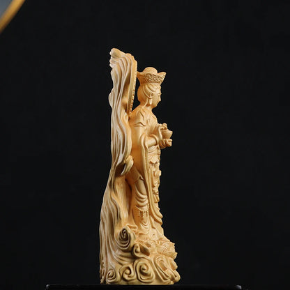 15.5cm Boxwood Wood Statue Figure Statue Buddha God Myth Feng Shui Office Decoration Collection Wood Statue