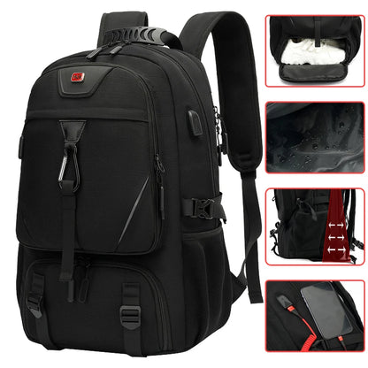 15.6/17.3" Travel Backpack Men Business Hiking School Expandable USB Bag Large Capacity Laptop Waterproof Trendy Black Backpacks