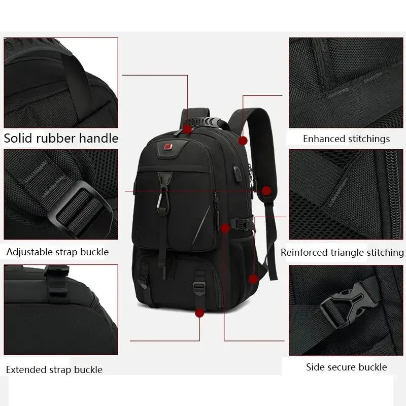 15.6/17.3" Travel Backpack Men Business Hiking School Expandable USB Bag Large Capacity Laptop Waterproof Trendy Black Backpacks
