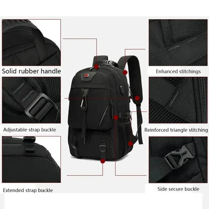 15.6/17.3" Travel Backpack Men Business Hiking School Expandable USB Bag Large Capacity Laptop Waterproof Trendy Black Backpacks
