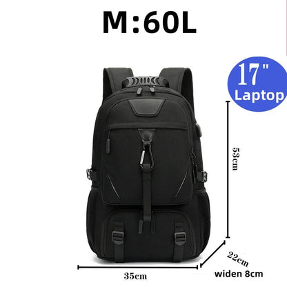 15.6/17.3" Travel Backpack Men Business Hiking School Expandable USB Bag Large Capacity Laptop Waterproof Trendy Black Backpacks