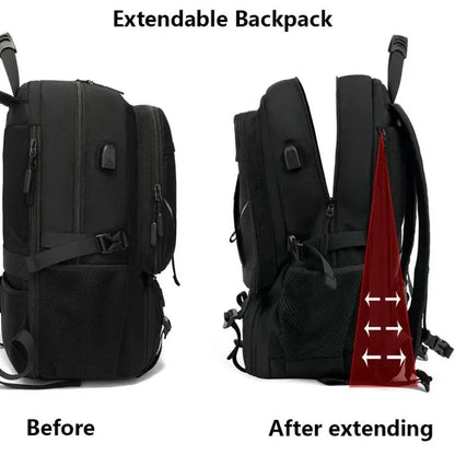 15.6/17.3" Travel Backpack Men Business Hiking School Expandable USB Bag Large Capacity Laptop Waterproof Trendy Black Backpacks