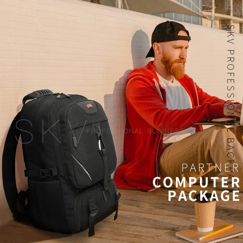 15.6/17.3" Travel Backpack Men Business Hiking School Expandable USB Bag Large Capacity Laptop Waterproof Trendy Black Backpacks