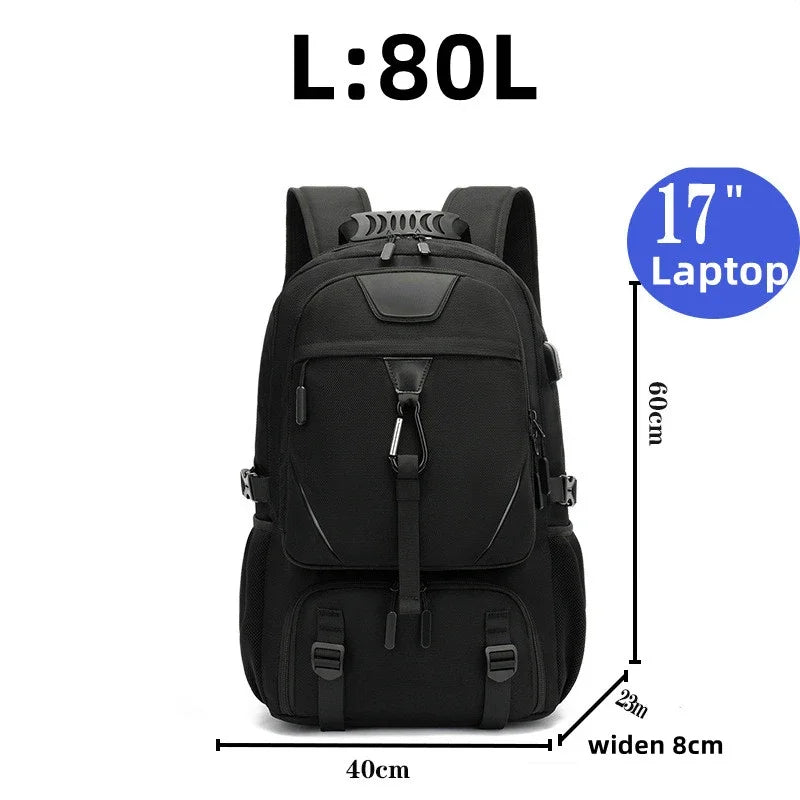 15.6/17.3" Travel Backpack Men Business Hiking School Expandable USB Bag Large Capacity Laptop Waterproof Trendy Black Backpacks