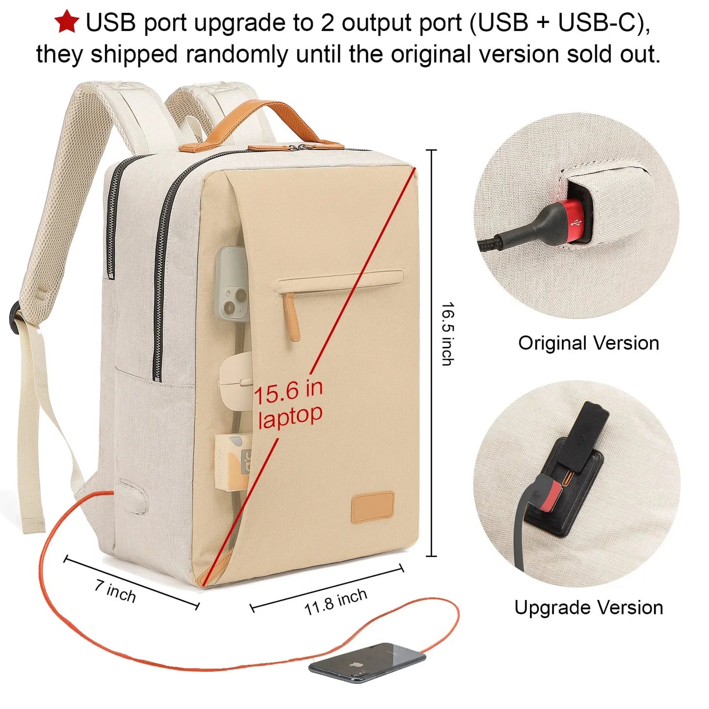 15.6 Inch Multifunctional Travel Backpack Woman Airplane Bag Notebook Bags For Women USB Charging Lightweight Laptop Bagpacks