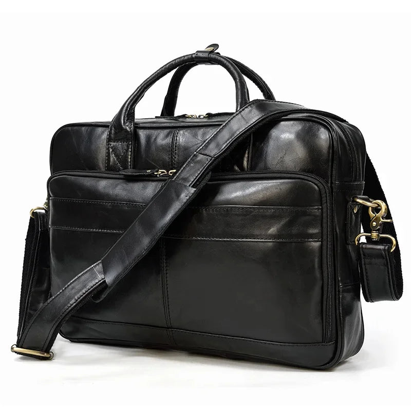 15.6 inch Laptop Men's Genuine Handbag for Men Large Travel Shoulder Male Leather Briefcases Crossbody Bag