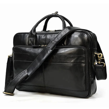 15.6 inch Laptop Men's Genuine Handbag for Men Large Travel Shoulder Male Leather Briefcases Crossbody Bag