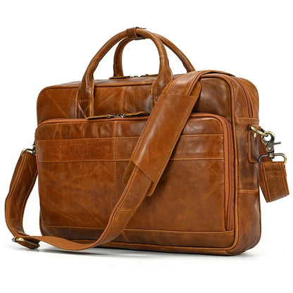 15.6 inch Laptop Men's Genuine Handbag for Men Large Travel Shoulder Male Leather Briefcases Crossbody Bag