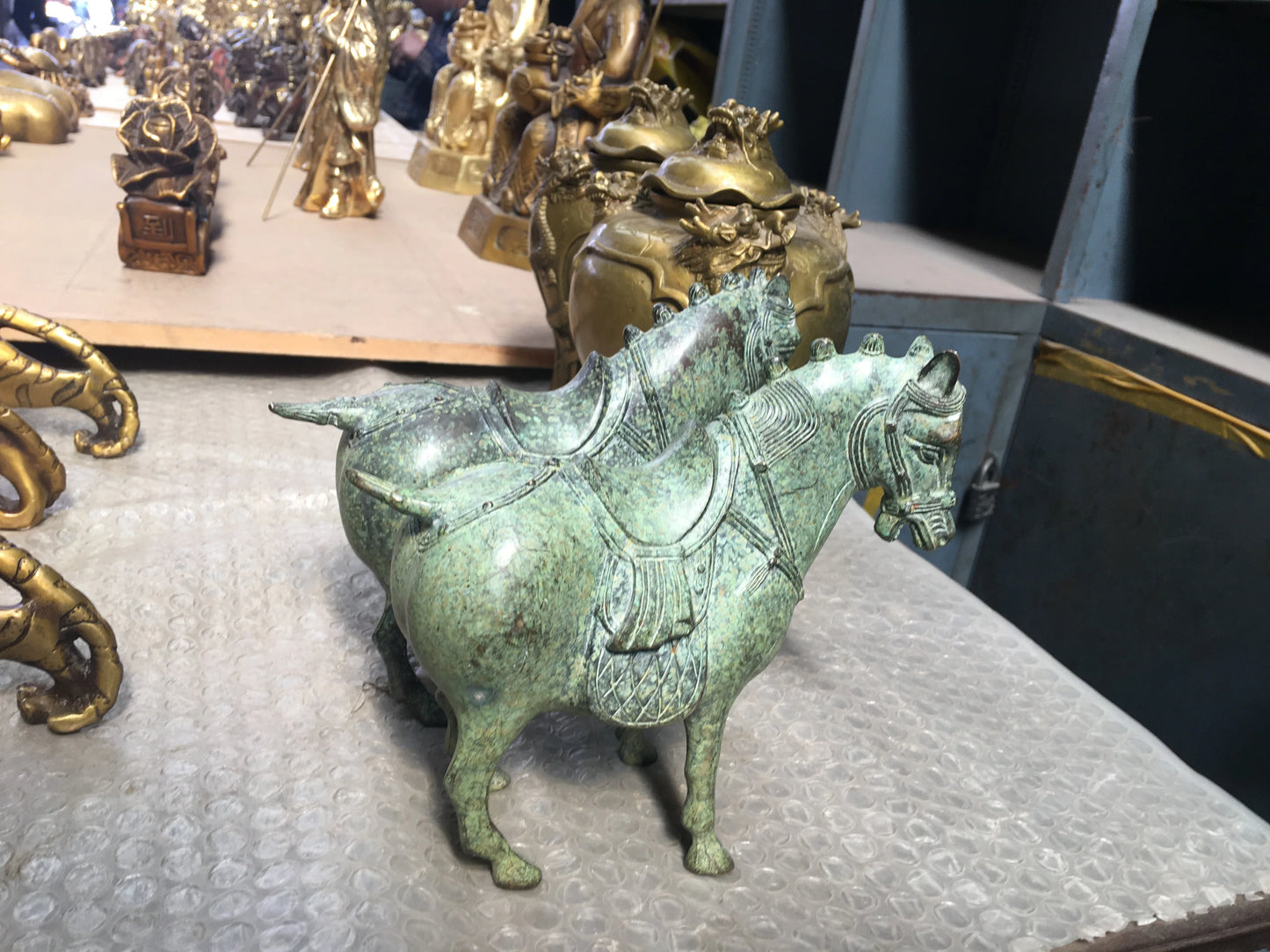15.8Cm Dynasty's Flourishing Style is Graceful And Luxurious  Lucky A Pair Horse Ancient Bronze Statues